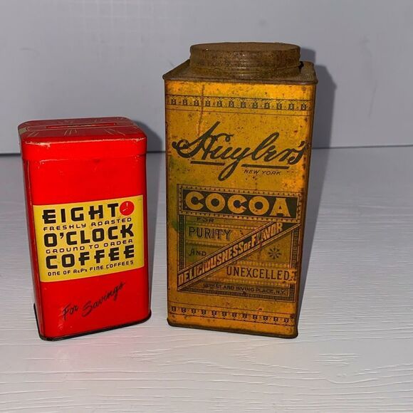 Antique Huylers Caracas Cocoa Tin And Vintage Small Eight O'Clock Coffee Tin - Picture 1 of 12